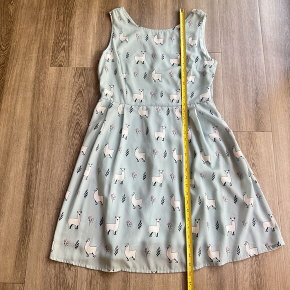 LA Soul Dress With Lama Print Sz M Fit And Flare Light Blue With Pockets Y2K - Picture 3 of 11